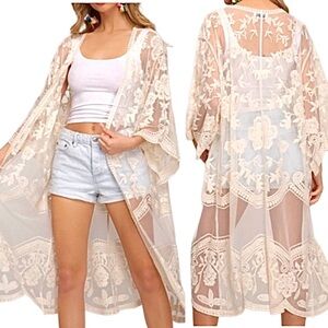 NWOT Dizzy Gal Floral Lace Boho Sheer Cover-Up Kimono Cardigan S